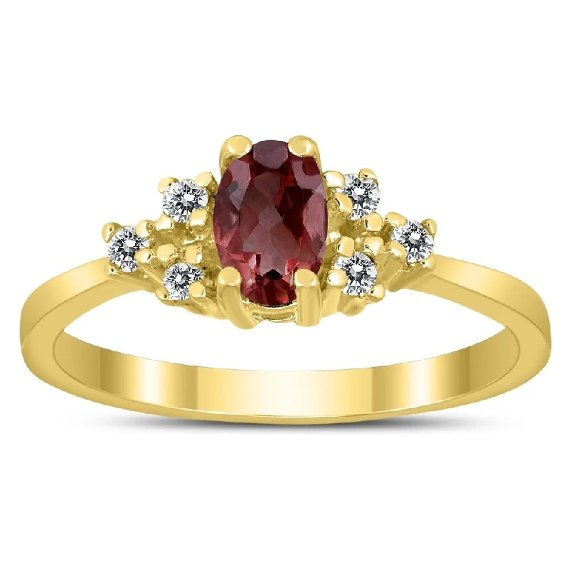 adjustable gold rings for women -6X4MM Garnet and Diamond Regal Ring in 10K Yellow Gold