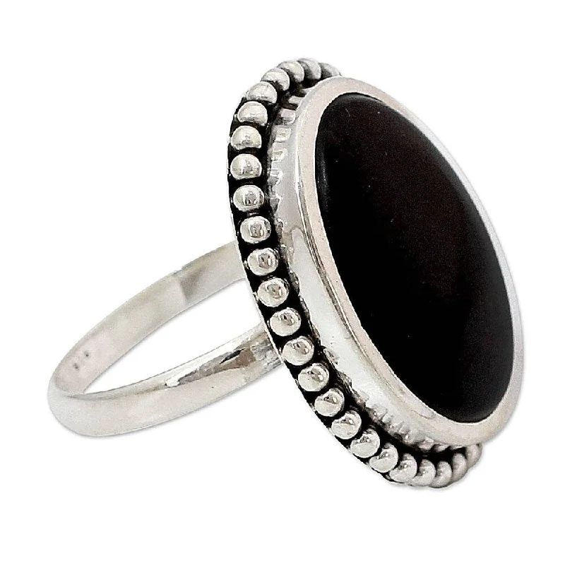 vintage rings for women -Handmade Mysterious Moon Onyx Sterling Silver Ring (India)