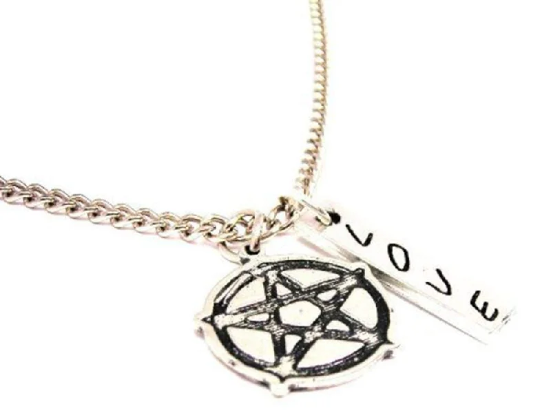 personalized heart necklaces -Engraved Style Pentacle Love Stick Necklace