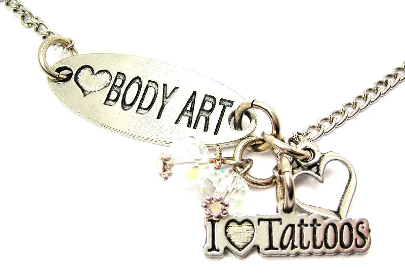 custom pendant necklaces for women -Love Body Art And I Love Tattoos Lariat Necklace