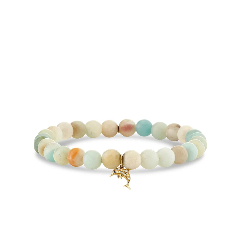 bracelet sets for women -Gold & Diamond Small Dolphin on Amazonite