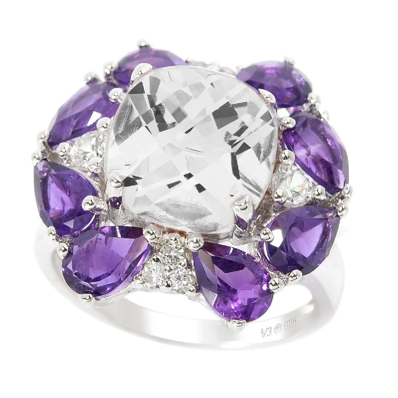 engagement rings with diamonds -Sterling Silver with White Quartz, Amethyst and White Zircon Ring