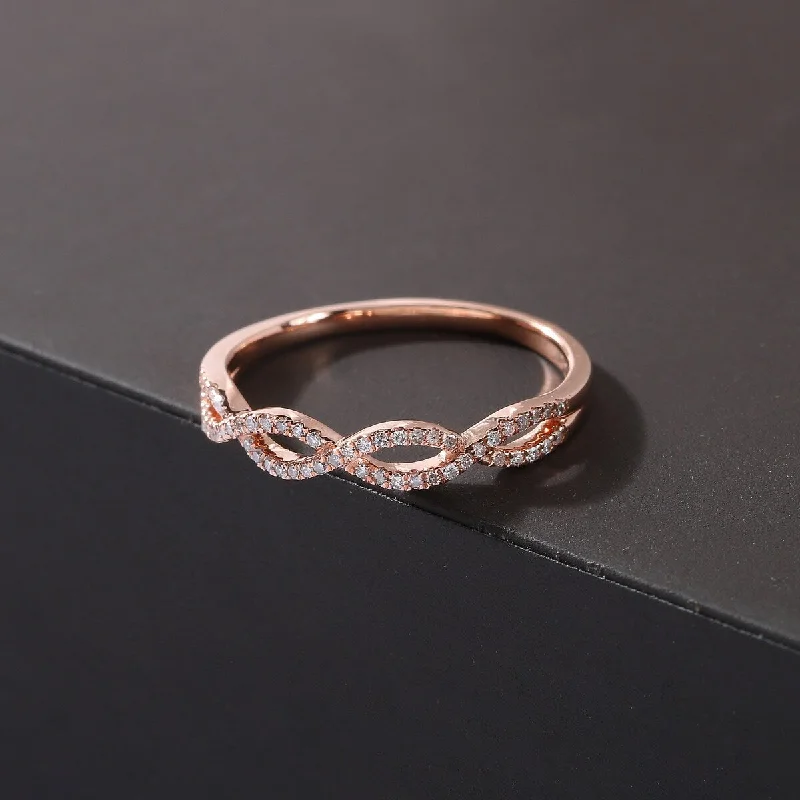 custom rings for women -De Couer 10k Rose Gold 1/6ct TDW Diamond Criss-Cross Ring - Pink