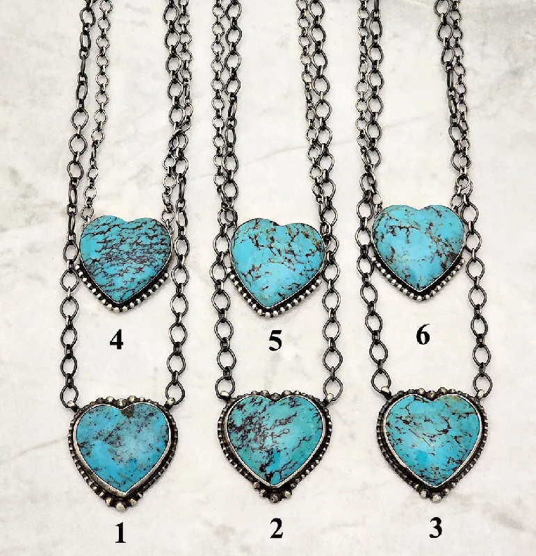 trendy pendant necklaces for women -Sterling Silver Turquoise Heart Bar Style Necklace