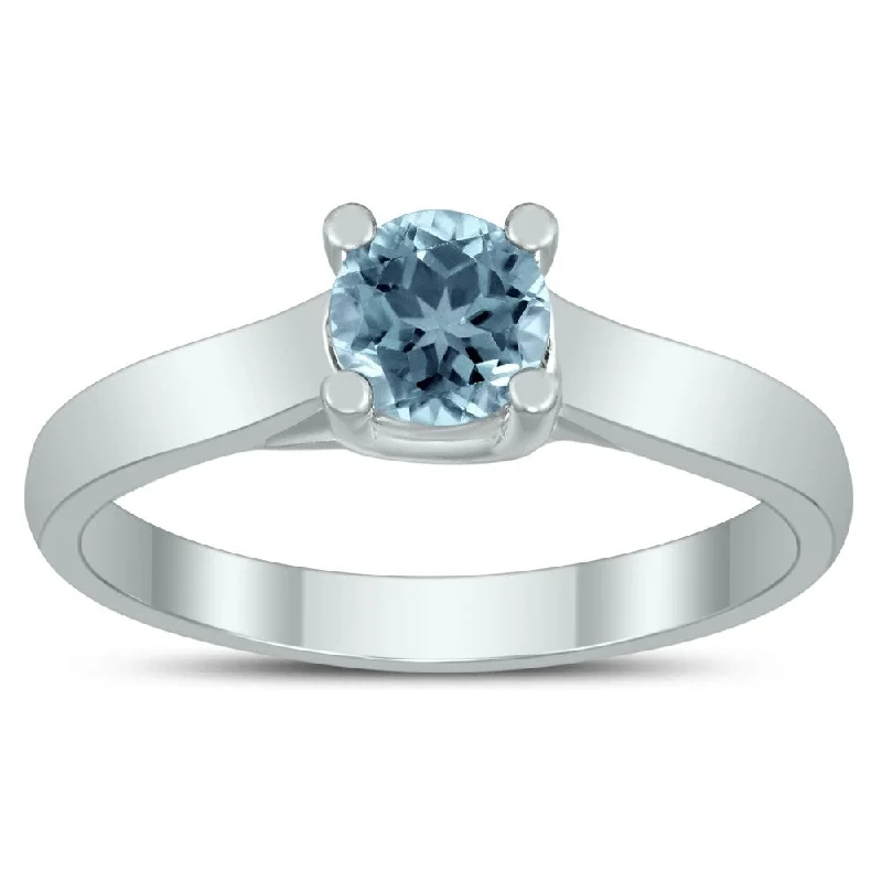 sapphire rings for women -Round 5MM Aquamarine Cathedral Solitaire Ring in 10K White Gold