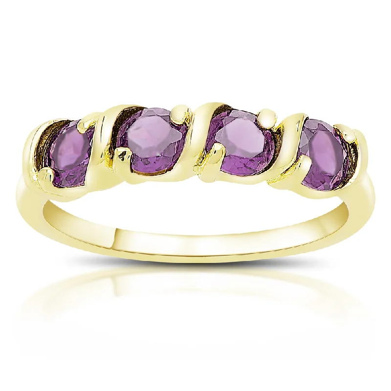 birthstone rings for women -Dolce Giavonna Gold Over Sterling Silver Round Gemstone Four Stone Ring