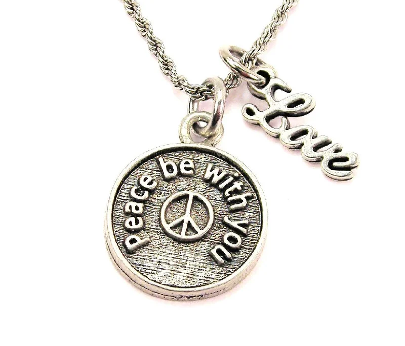 fashion necklaces for women -Peace Be With You 20" Chain Necklace With Cursive Love Accent