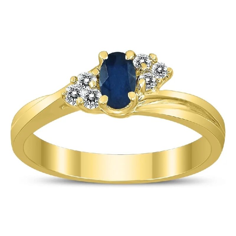 anniversary rings for women -5X3MM Sapphire and Diamond Twist Ring in 10K Yellow Gold