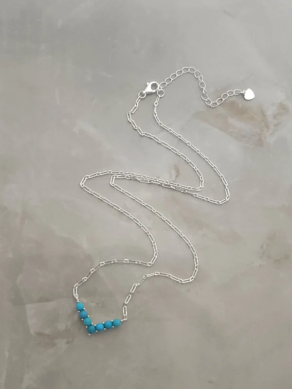 jewelry sets with necklaces -Sterling Silver 7 Stone Turquoise V Shaped Necklace