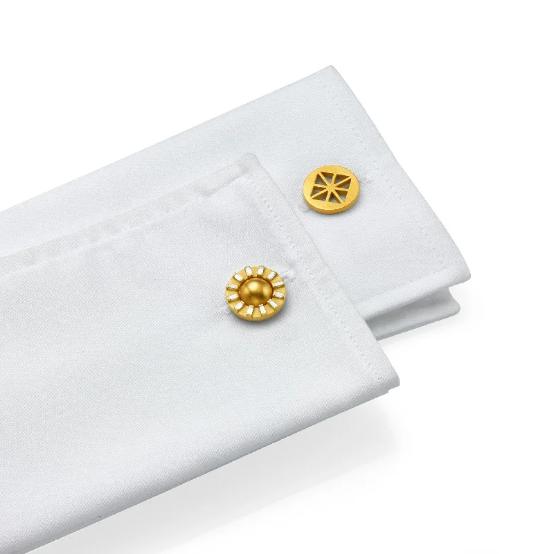 wedding bangles for women -Yellow Gold Sole Cufflinks with White Diamonds