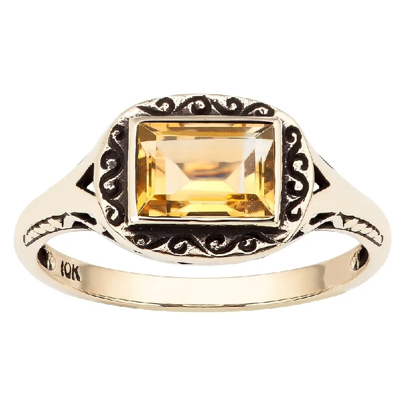 anniversary gemstone rings -Viducci 10k Yellow Gold Vintage Style Genuine Citrine Scroll Ring