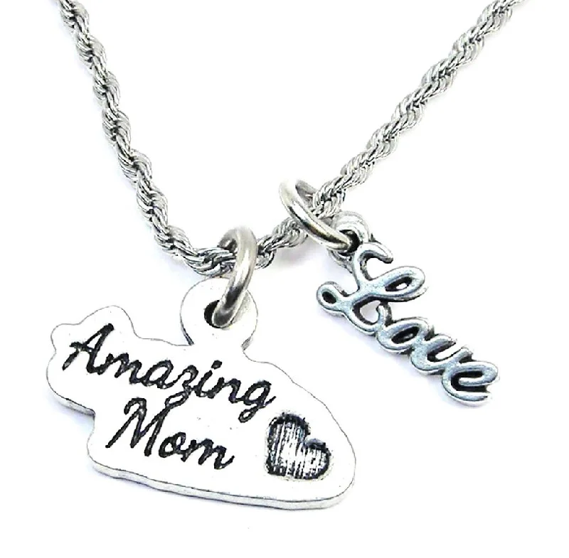 pendant necklaces for women -Amazing Mom 20" Rope Necklace With Love