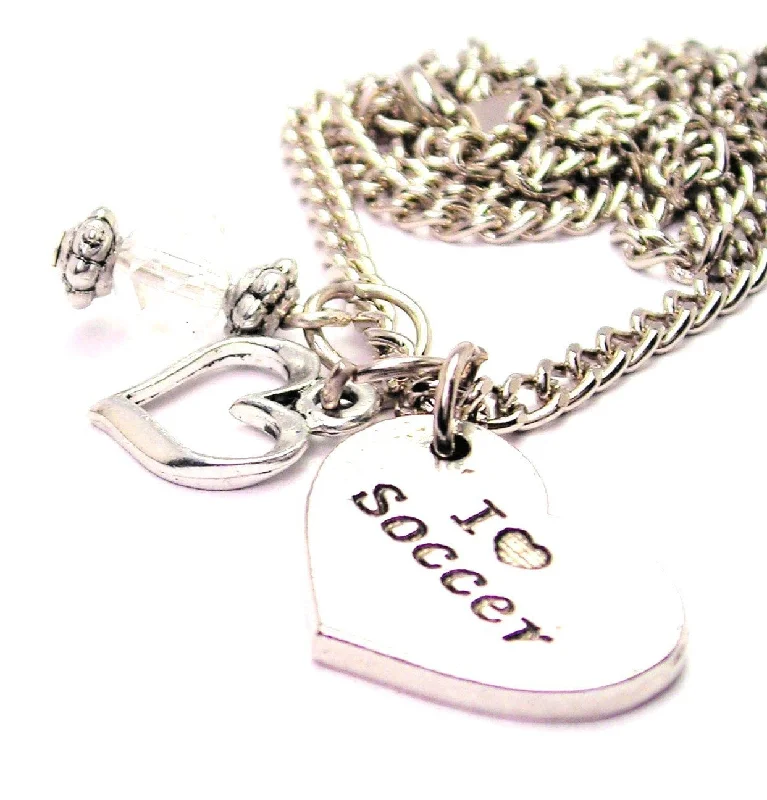 handmade pendant necklaces -I Love Soccer Heart Necklace with Small Heart