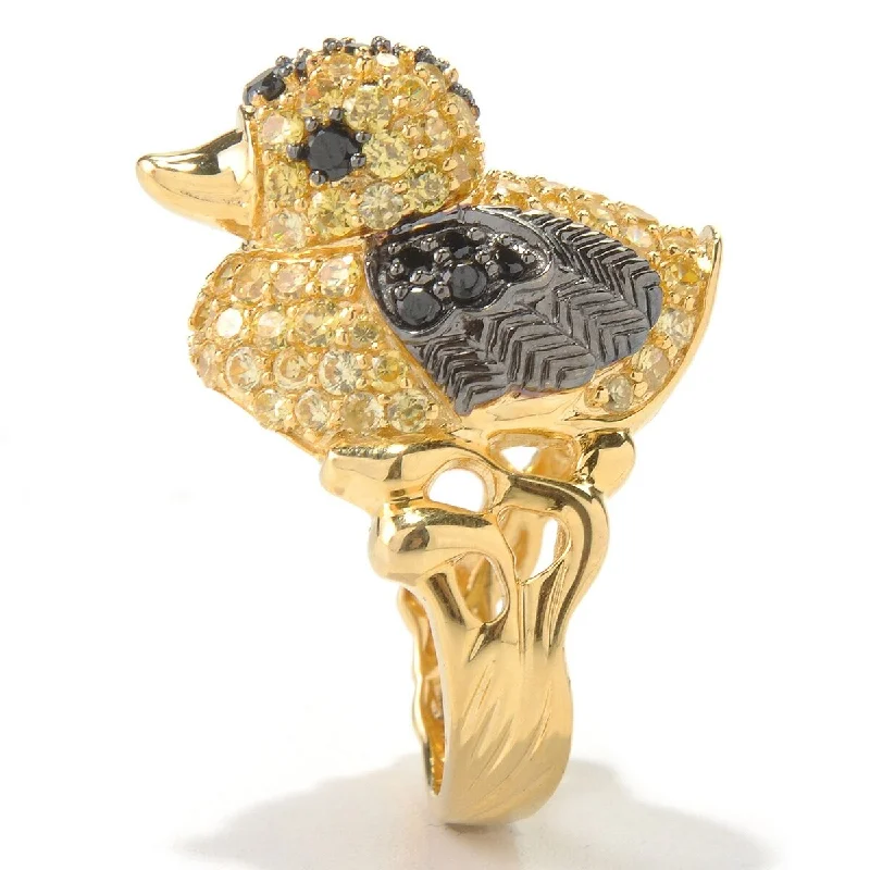 luxury fashion rings for women -Yellow Gold Over Sterling Silver with Cubic Zirconia Duck Critter Ring