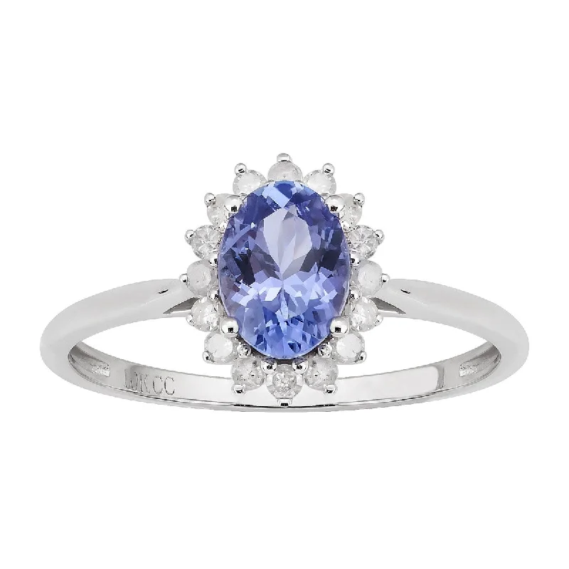 sapphire engagement rings -Viducci 10k White Gold Genuine Oval Tanzanite and Diamond Halo Ring