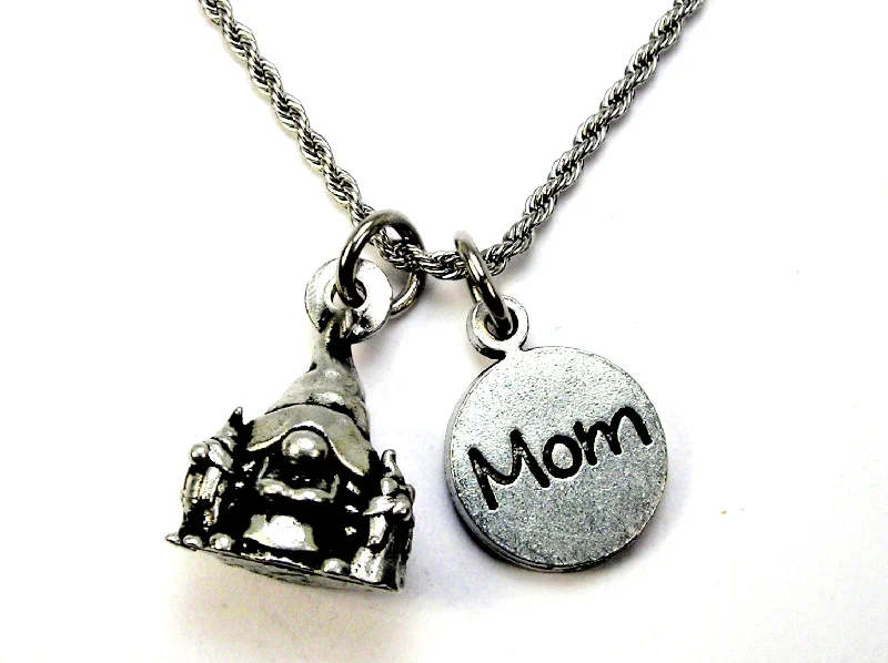 custom name necklaces for women -Mother Gnome with her two children with MOM Charm Necklace