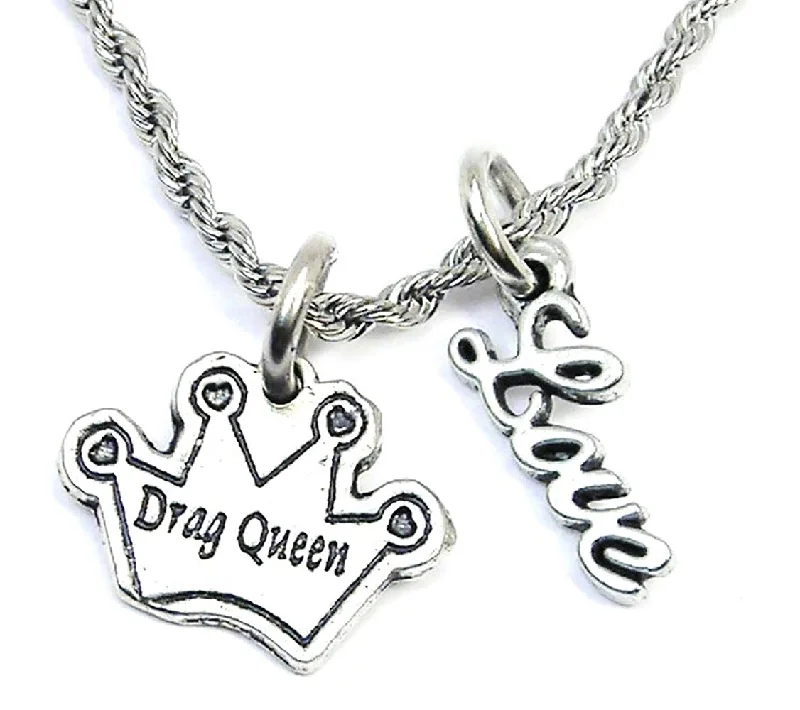 birthstone pendant necklaces -Drag Queen Crown 20" Rope Necklace With Love