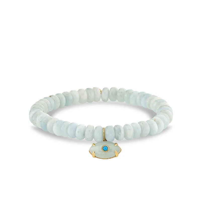 diamond tennis bangles -Gold & Turquoise Carved Stone Eye on Aquamarine