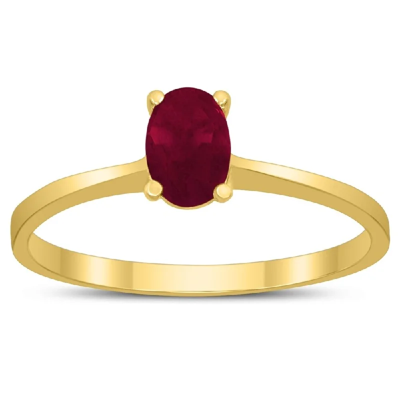 unique rings for women -Oval Solitaire 6X4MM Ruby Ring in 10K Yellow Gold