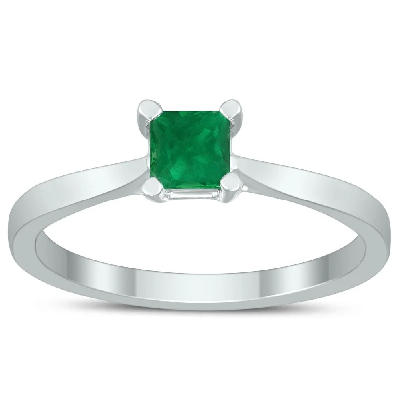 double band rings for women -Square Princess Cut 4MM Emerald Solitaire Ring in 10K White Gold