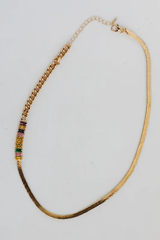 unique necklaces for women -Maria Gold Gemstone Snake Chain Necklace