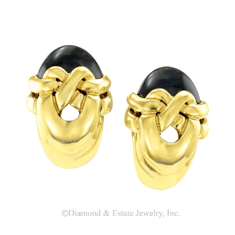 luxury hoop earrings for women -Onyx Yellow Gold Clip-on Earrings