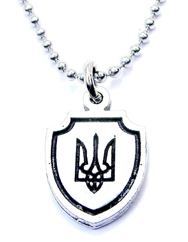 gemstone pendant necklaces for women -Tryzub Ukrainian Coat Of Arms Symbol Ball Chain Necklace