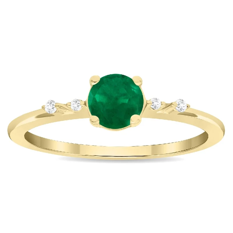 wedding set rings for women -Women's Round Shaped Emerald and Diamond Sparkle Ring in 10K Yellow Gold