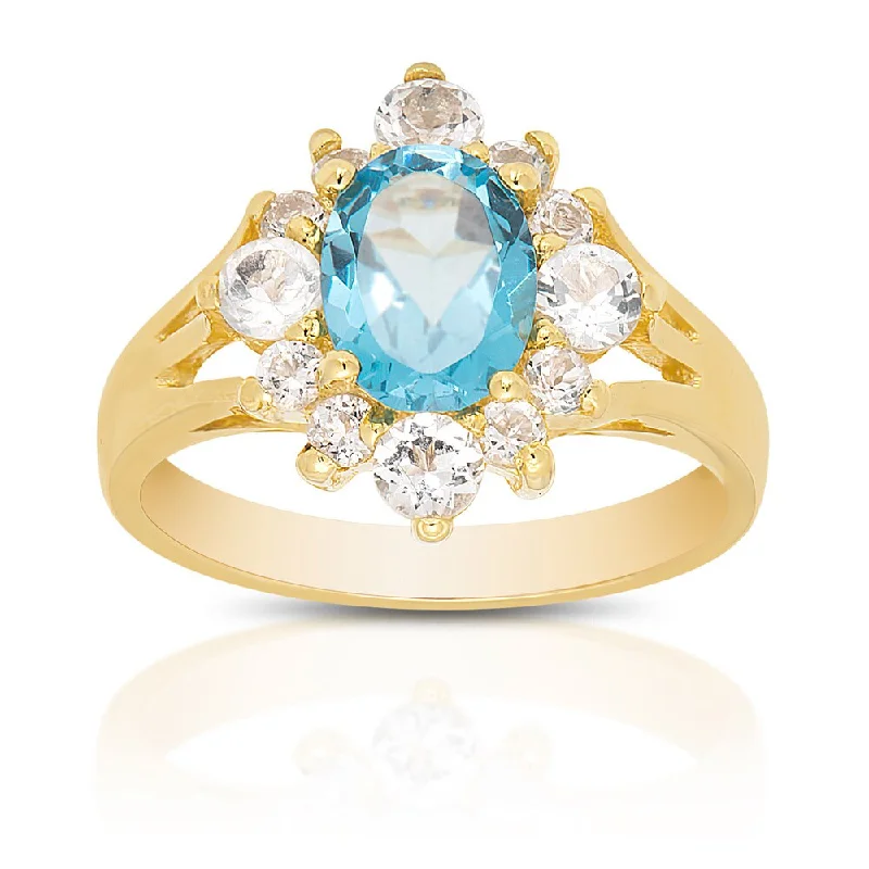 wedding bands with diamonds -Dolce Giavonna Gold Over Sterling Silver Blue and White Topaz Ring