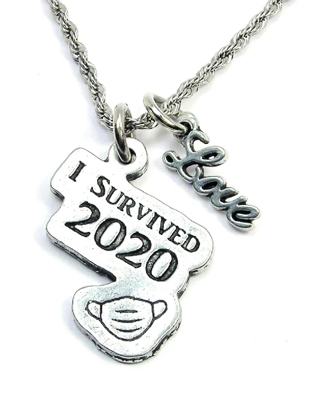 adjustable gold necklaces for women -I Survived 2020 With Mask 20" Rope Necklace With Love