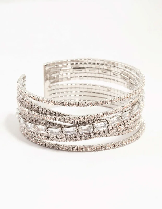 chic bangles for women -Silver Diamante Wrapped Wrist Cuff