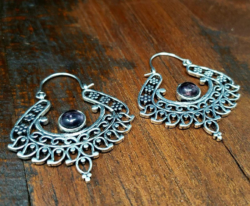 antique earrings for women -Amethyst Bohemian Earrings