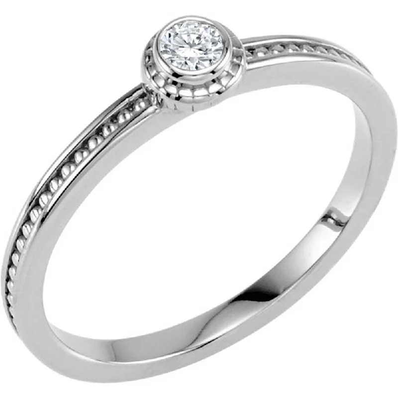 wedding bands for women -Auriya 10k Gold 1/10ctw Dainty Round Solitaire Diamond Stacking Ring