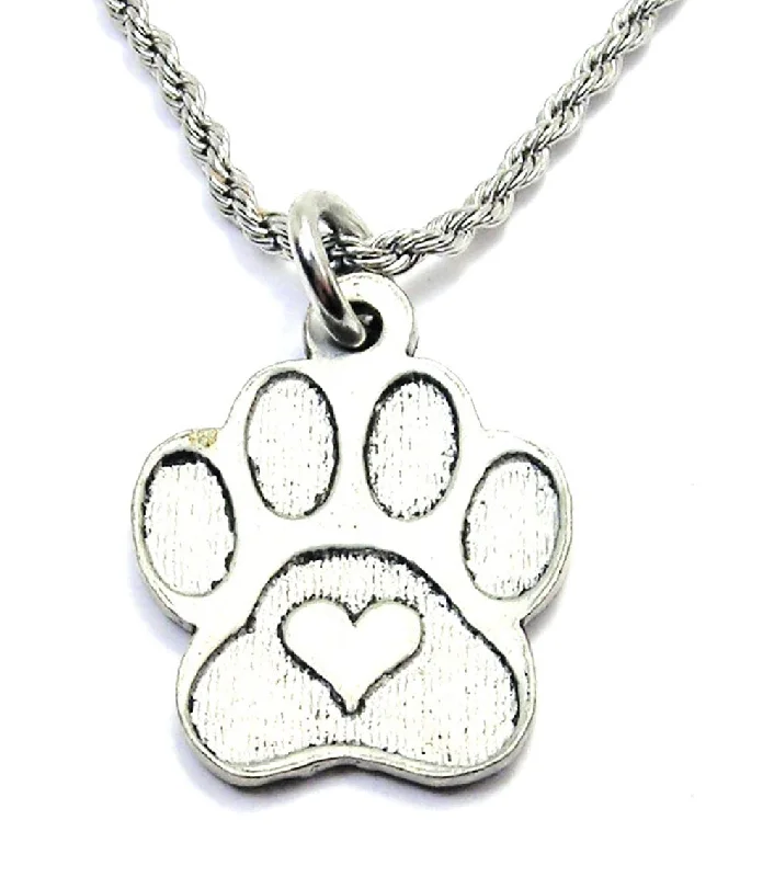 elegant chain necklaces for women -Center Heart Paw Print Single Charm Necklace