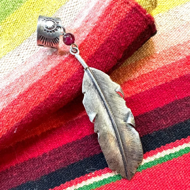 gemstone charm bracelets -Vintage Navajo Sterling Silver Feather Ear Cuff