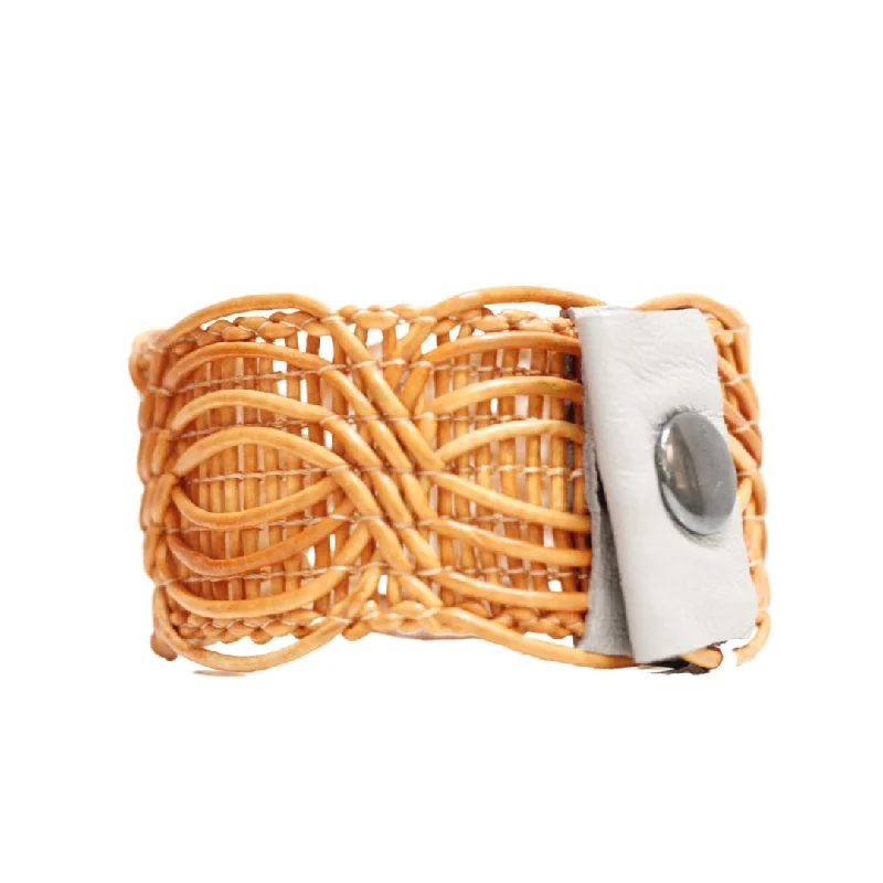 layered bracelets for women -ANN LIGHTFOOT - WOVEN CUFF WITH SNAP CLOSURE IN ORANGE