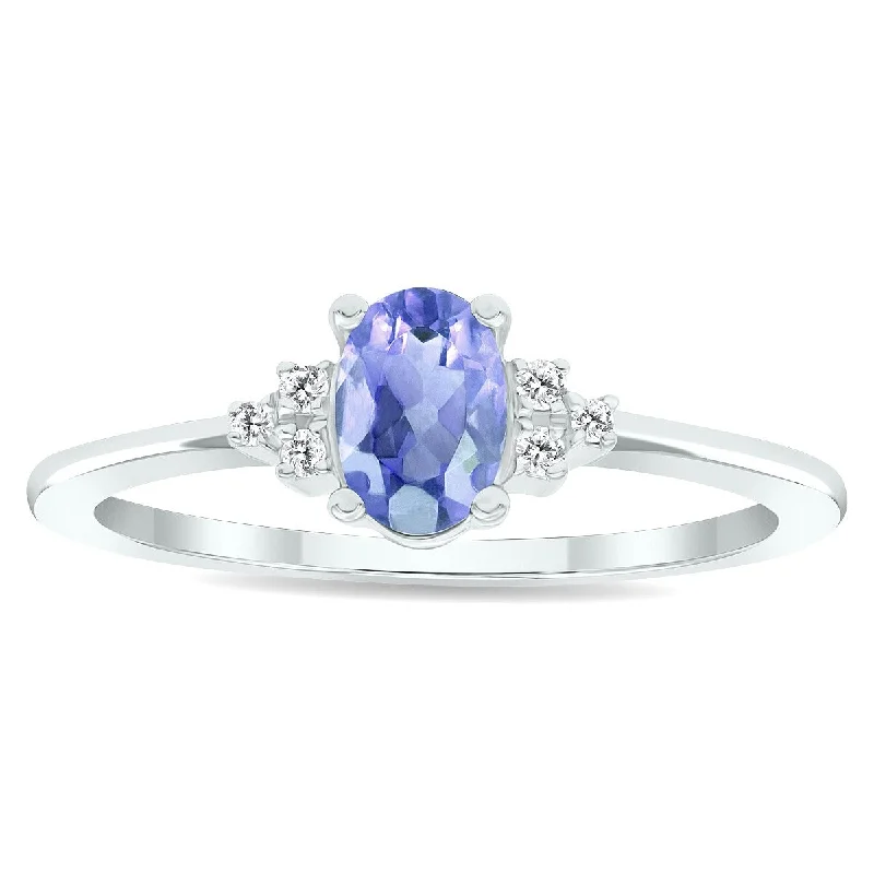 adjustable rings for women -Women's Tanzanite and Diamond Half Moon Ring in 10K White Gold