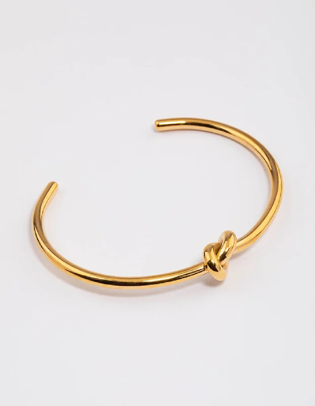 diamond bangles for women -Waterproof Gold Plated Stainless Steel Basic Knotted Wrist Cuff