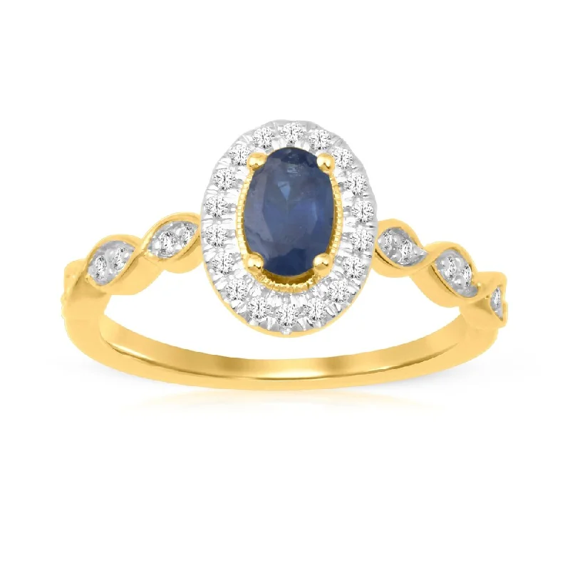 mixed metal rings for women -1/5ct TDW Diamond Halo Gemstone Ring in 10k Yellow Gold