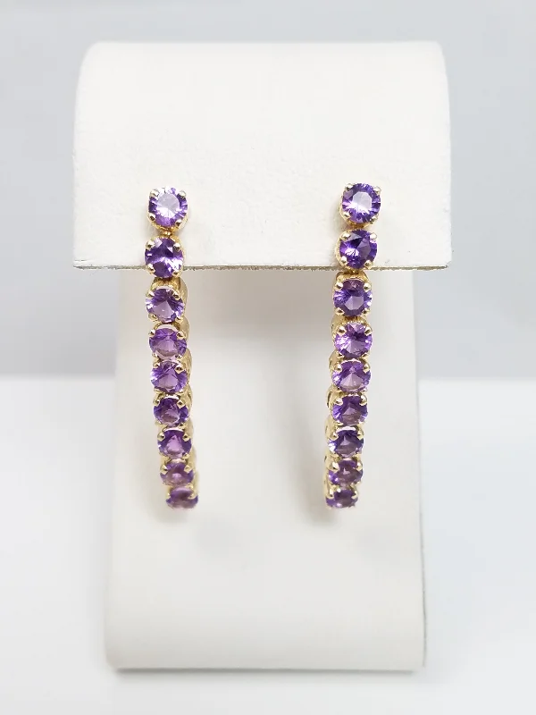 pearl stud earrings -Cool 14k Yellow Gold Flexible Natural Amethyst Dangle Earrings