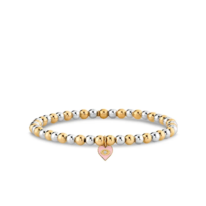 custom name bracelets -Gold & Diamond Heart on Two-Tone Gold Beads