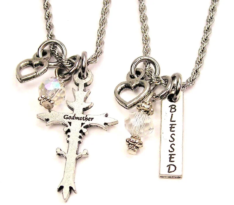 gemstone drop necklaces -Godmother Cross Set Of 2 Rope Chain Necklaces