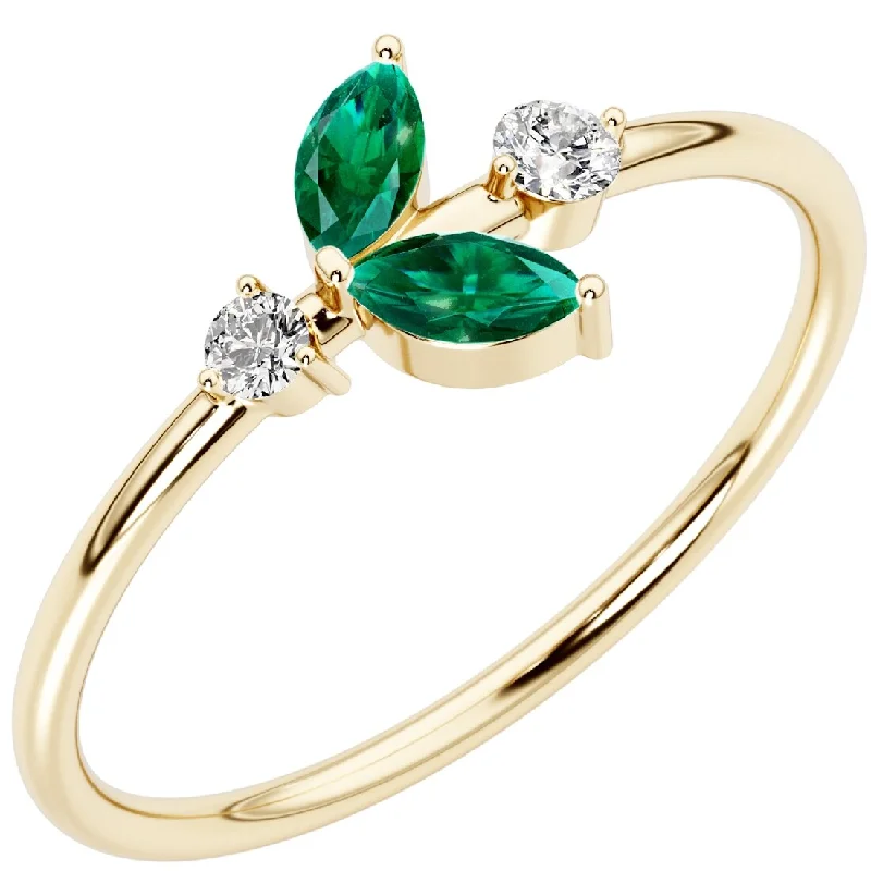 adjustable rings for women -14k Gold Plated Sterling Silver 1.55 ct Emerald and Lab Diamond Stackable Ring