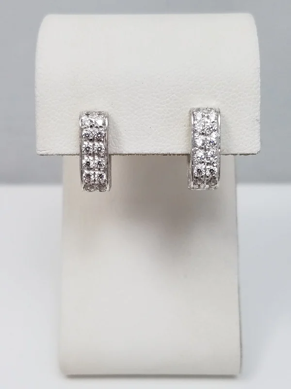 custom engraved earrings -Petite 18k White Gold Natural Diamond Huggie Hoop Earrings