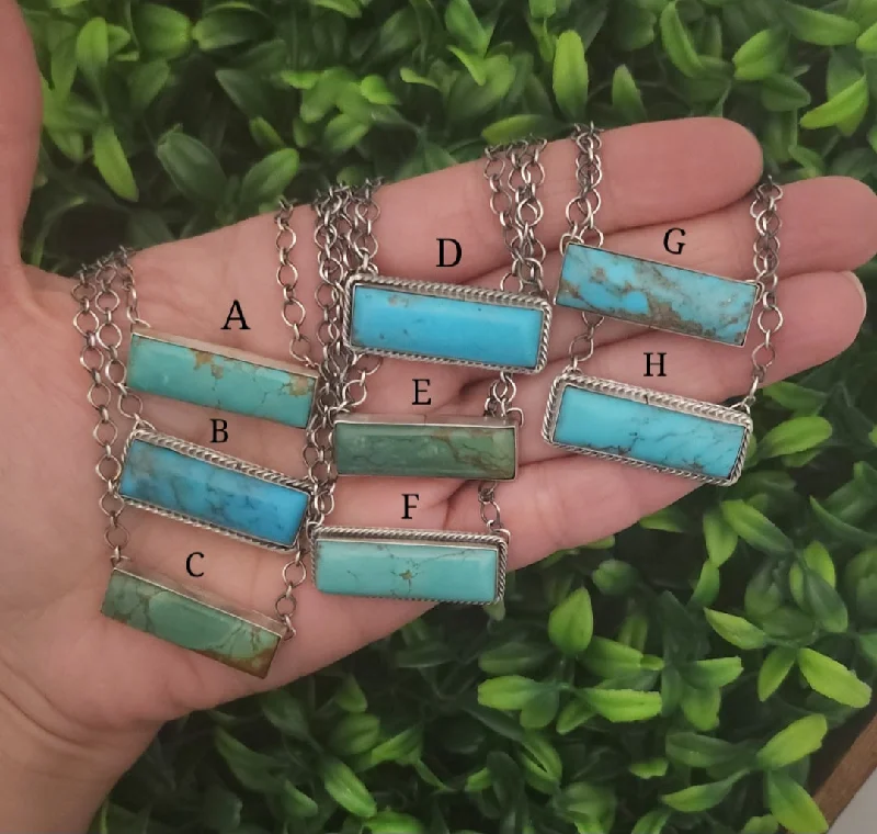 trendy pendant necklaces for women -Stamped Sterling Silver Turquoise Bar Necklaces