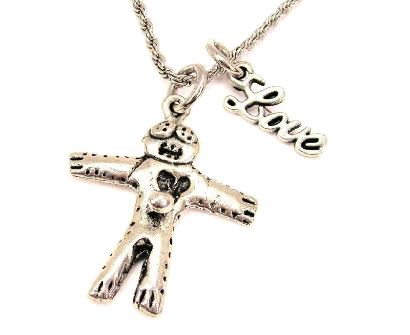 engagement necklaces for women -Voodoo Doll Stabbed In Heart 20" Chain Necklace With Cursive Love Accent