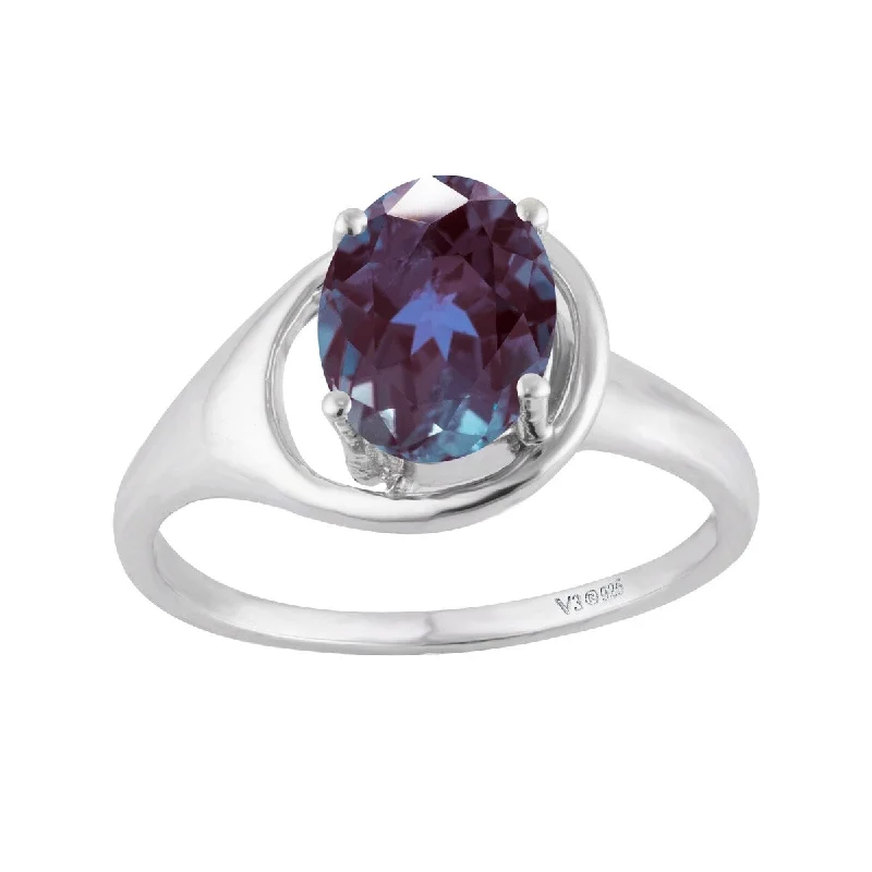 fashion wedding rings -Sterling Silver with Color Changing Alexandrite Soliltaire Ring