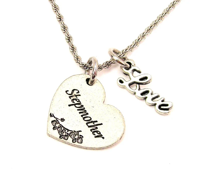 delicate necklaces for women -Stepmother Heart 20" Chain Necklace With Cursive Love Accent