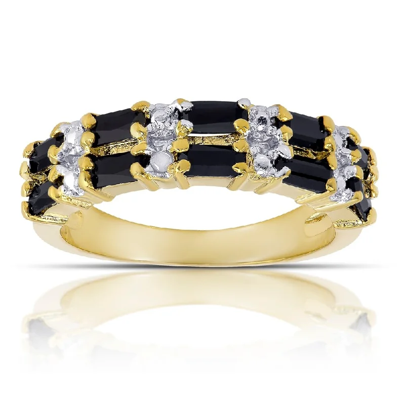 custom rings for women -Dolce Giavonna Gold Overlay Sapphire and Diamond Accent 2-row Ring