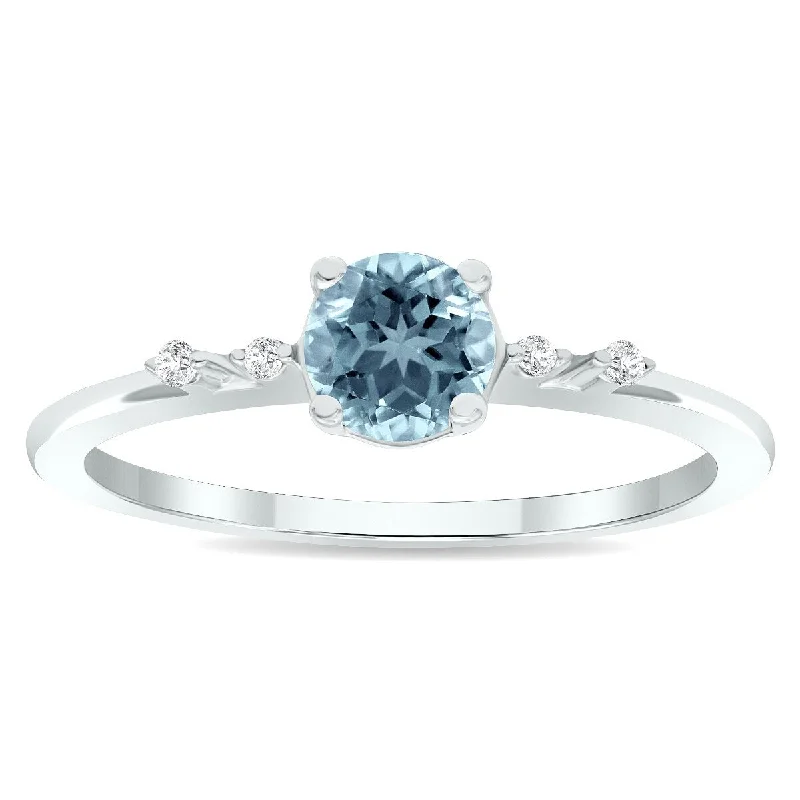 halo engagement rings -Women's Aquamarine and Diamond Sparkle Ring in 10K White Gold